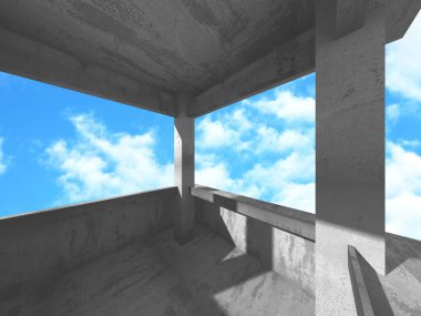 Bulutlu gökyüzü arka planda beton oda duvar inşaatı