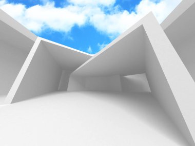 Bulutlu gökyüzü arka planda fütüristik beyaz mimari tasarım