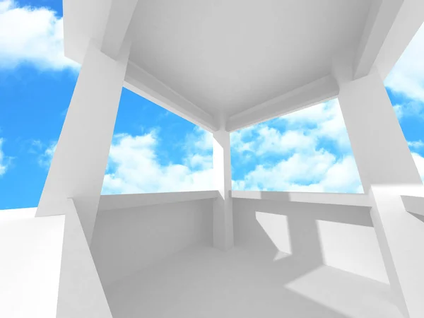 曇り空の背景に未来的ホワイトアーキテクチャのデザイン — ストック写真
