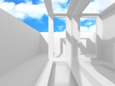 Bulutlu gökyüzü arka planda fütüristik beyaz mimari tasarım