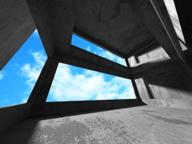 Bulutlu gökyüzü arka planda beton oda duvar inşaatı