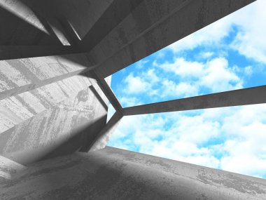 Bulutlu gökyüzü arka planda beton oda duvar inşaatı