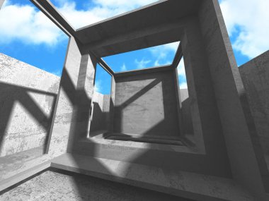 Bulutlu gökyüzü arka planda beton oda duvar inşaatı