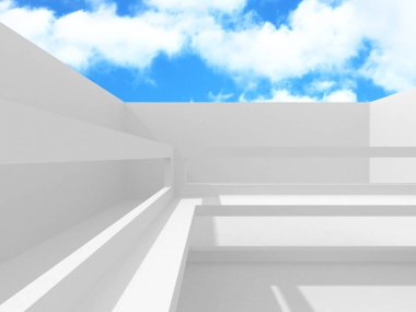 Bulutlu gökyüzü arka planda fütüristik beyaz mimari tasarım