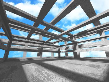 Bulutlu gökyüzü arka planda beton oda duvar inşaatı