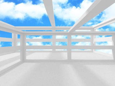 Bulutlu gökyüzü arka planda fütüristik beyaz mimari tasarım