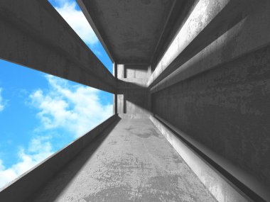 Bulutlu gökyüzü arka planda beton oda duvar inşaatı