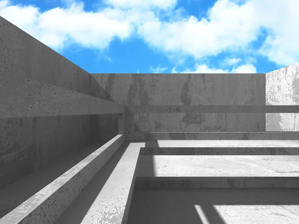 Concrete room wall construction on cloudy sky background — Stock Photo, Image