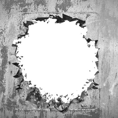 Beton duvarda koyu çatlak kırık delik 3d render illüstrasyon