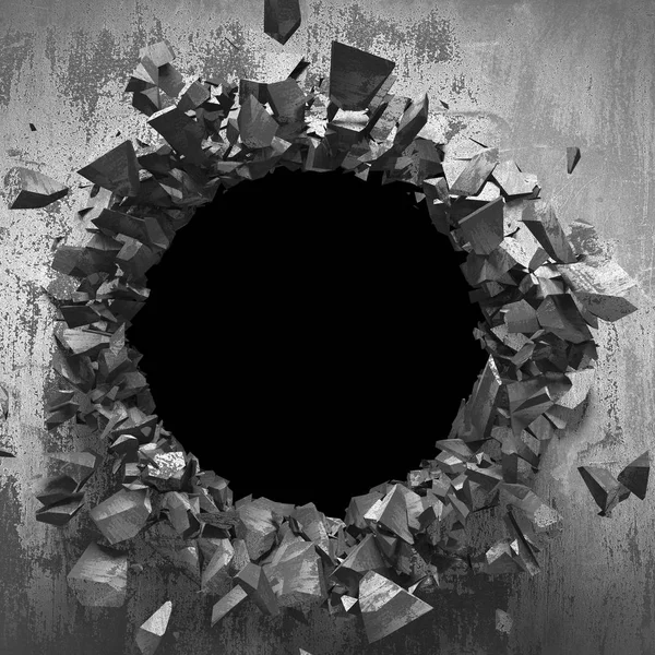 3d render illustration of dark cracked broken hole in concrete wall