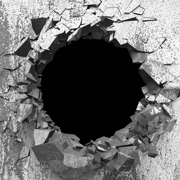 3d render illustration of dark cracked broken hole in concrete wall