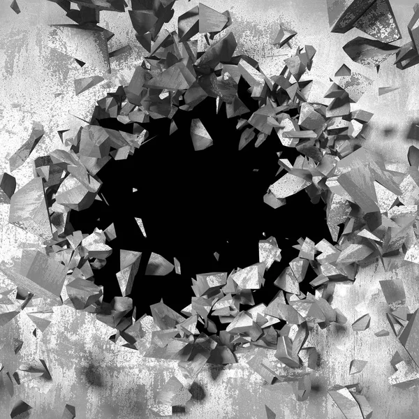 Beton duvarda koyu çatlak kırık delik 3d render illüstrasyon