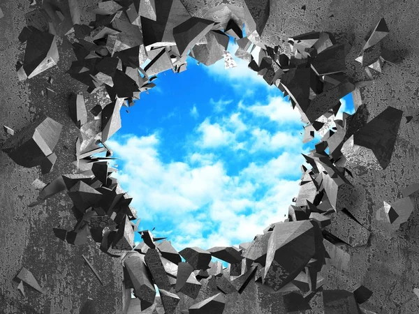 Zerbrochenes Loch in Betonwand trübt den Himmel — Stockfoto