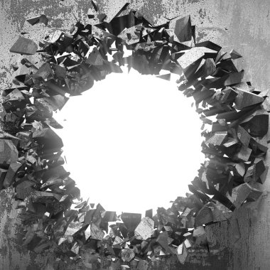 Beton duvarda koyu çatlak kırık delik 3d render illüstrasyon