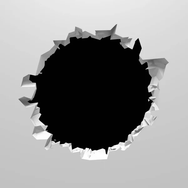 Destruição Escura Furo Rachado Parede Pedra Branca Renderizar Ilustração — Fotografia de Stock