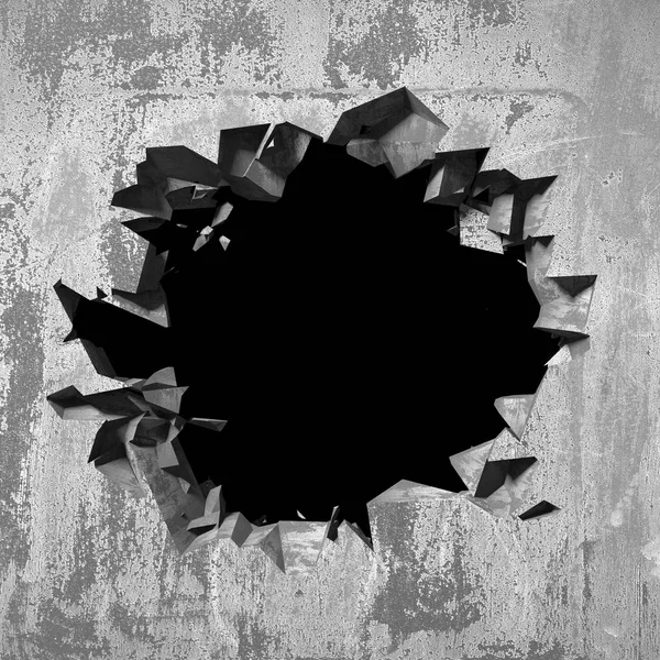 Render Illustration Dark Cracked Broken Hole Concrete Wall — Stock Photo, Image