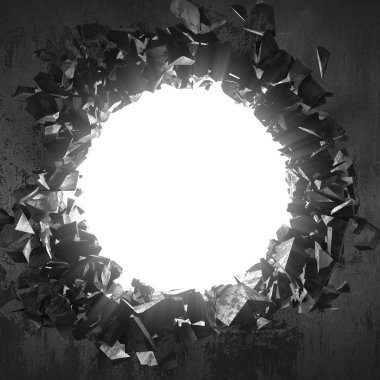 Beton duvarda koyu çatlak kırık delik 3d render illüstrasyon