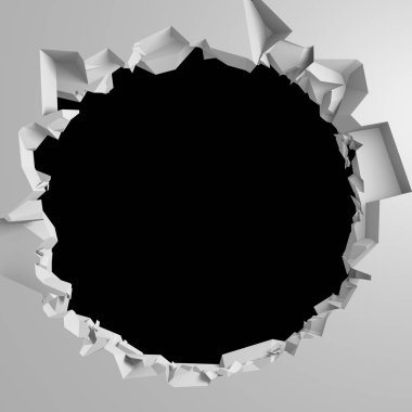 Karanlık imha beyaz taş duvarı kırık. 3D render illüstrasyon