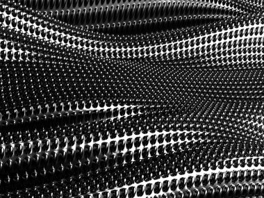 Karanlık dalgalı gümüş metalik noktalar arka planda. 3d resimleme