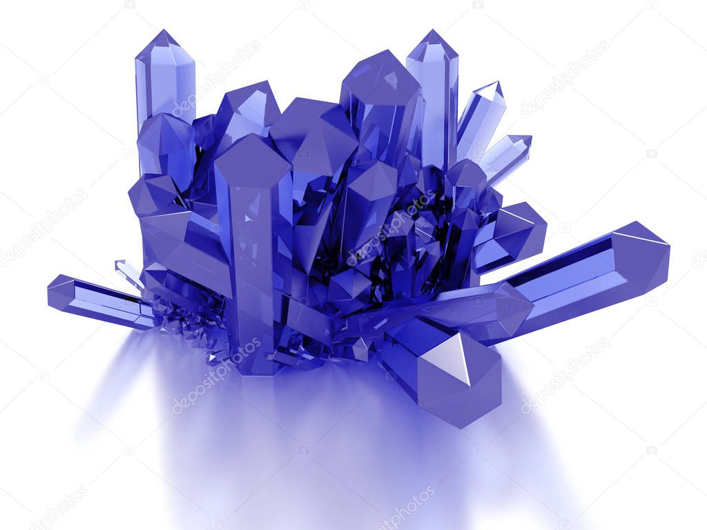 Colorful crystal cluster on white background