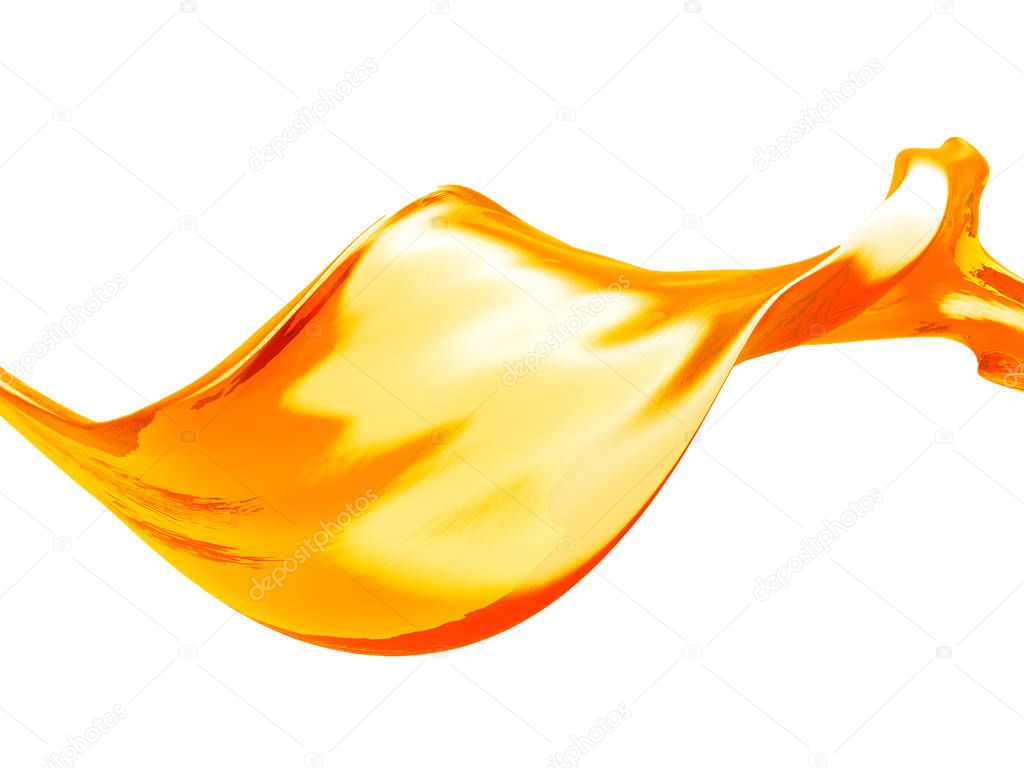 Yellow shiny transparent liquid splash on white background