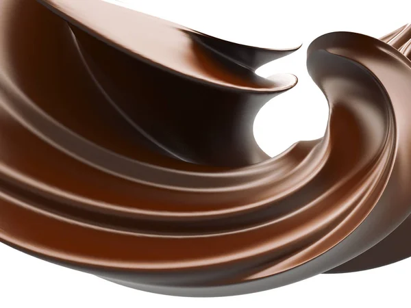 Splendida spruzzata di cioccolato liquido su sfondo bianco — Foto Stock