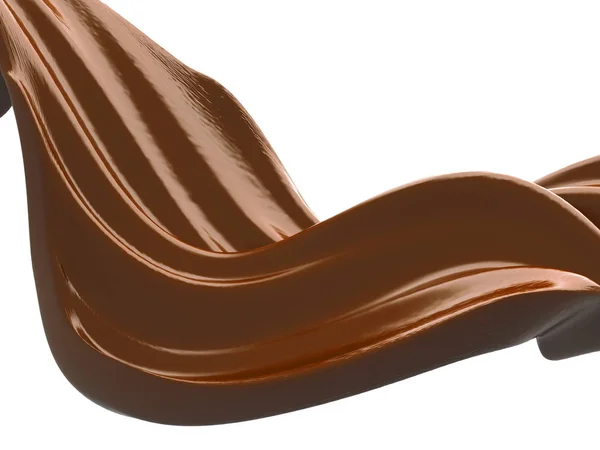 Glanzende chocolade vloeibare plons op witte achtergrond — Stockfoto