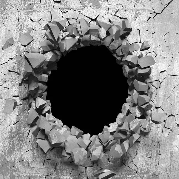 Dark cracked broken hole in concrete wall — Stock Photo, Image