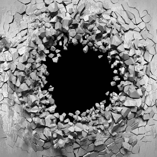 Σκούρο ραγισμένα θραύσματα τρύπα στο τσιμεντένιο τοίχο — Φωτογραφία Αρχείου