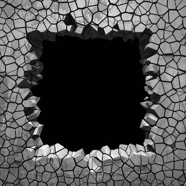 Karanlık kırık kırık hole beton duvar — Stok fotoğraf
