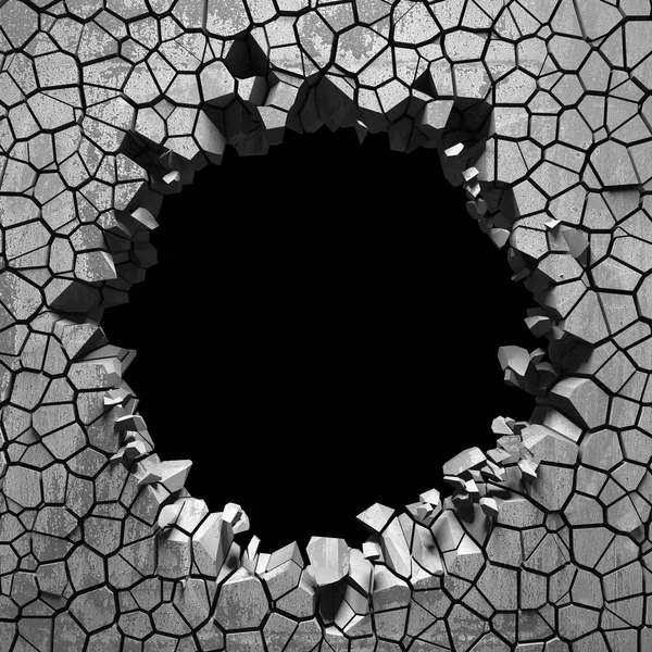 Dark cracked broken hole in concrete wall — Stock Photo, Image