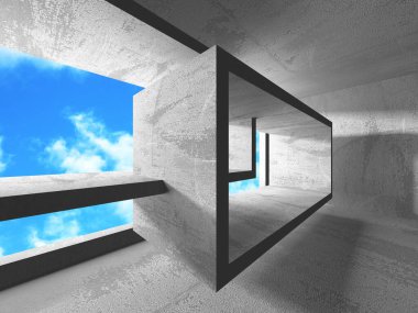 Bulutlu gökyüzü arka planda beton oda duvar inşaatı