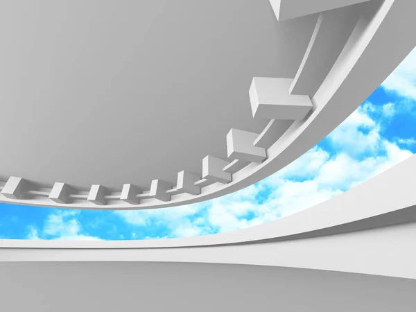 การออกแบบสถาปัตยกรรมสีขาวในอนาคตบนพื้นหลังฟ้าเมฆ — ภาพถ่ายสต็อก