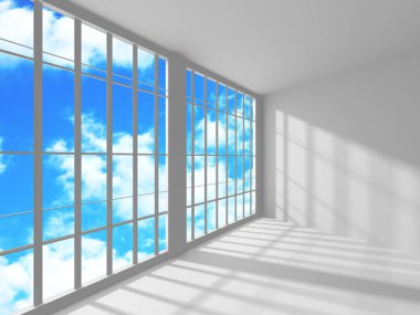 Bulutlu gökyüzü arka planda fütüristik beyaz mimari tasarım