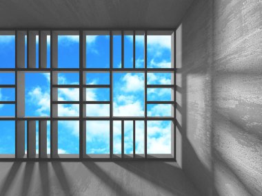 Bulutlu gökyüzü arka planda beton oda duvar inşaatı