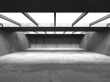 Karanlık beton boş oda. Modern mimari tasarım