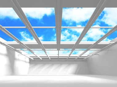 Bulutlu gökyüzü arka planda fütüristik beyaz mimari tasarım