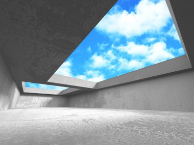 Bulutlu gökyüzü arka planda beton oda duvar inşaatı
