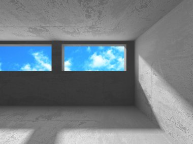 Bulutlu gökyüzü arka planda beton oda duvar inşaatı