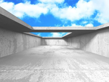 Bulutlu gökyüzü arka planda beton oda duvar inşaatı