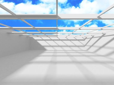 Bulutlu gökyüzü arka planda fütüristik beyaz mimari tasarım