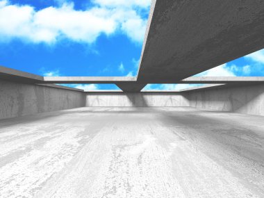 Bulutlu gökyüzü arka planda beton oda duvar inşaatı