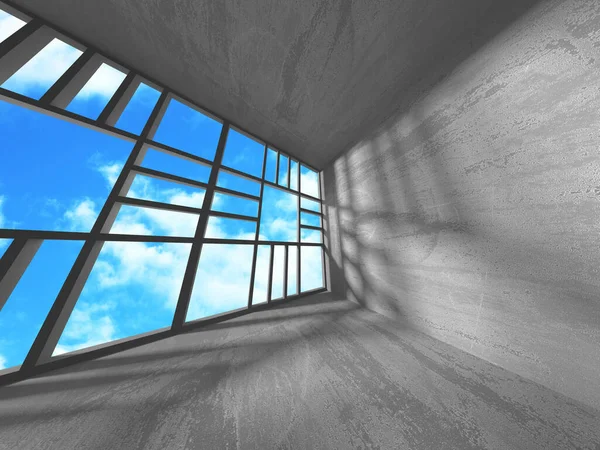 Concrete room wall construction on cloudy sky background — Stock Photo, Image