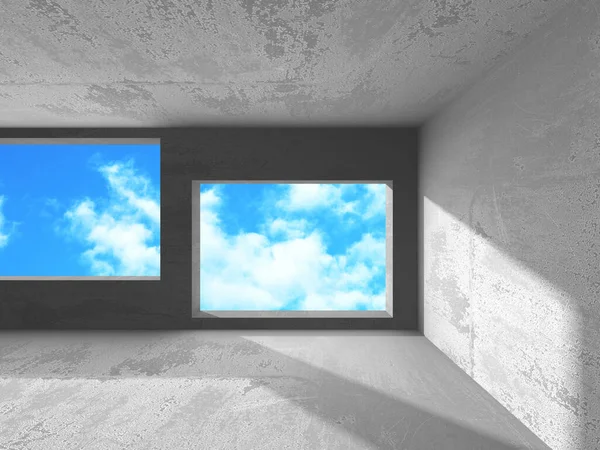 Concrete room wall construction on cloudy sky background — Stock Photo, Image