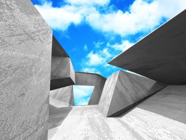 Bulutlu gökyüzü arka planda beton oda duvar inşaatı