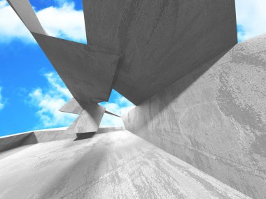 Bulutlu gökyüzü arka planda beton oda duvar inşaatı