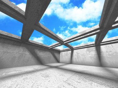 Bulutlu gökyüzü arka planda beton oda duvar inşaatı