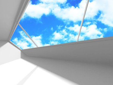 Bulutlu gökyüzü arka planda fütüristik beyaz mimari tasarım