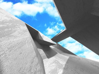 Bulutlu gökyüzü arka planda beton oda duvar inşaatı