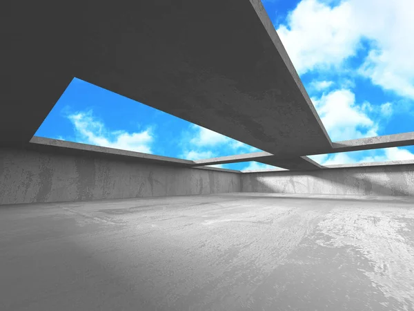 Concrete room wall construction on cloudy sky background — Stock Photo, Image